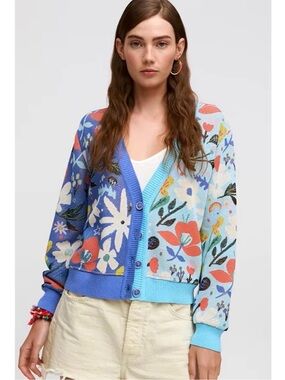 Aldo Martins Colourblock Floral Print Cardigan Blue Size XS